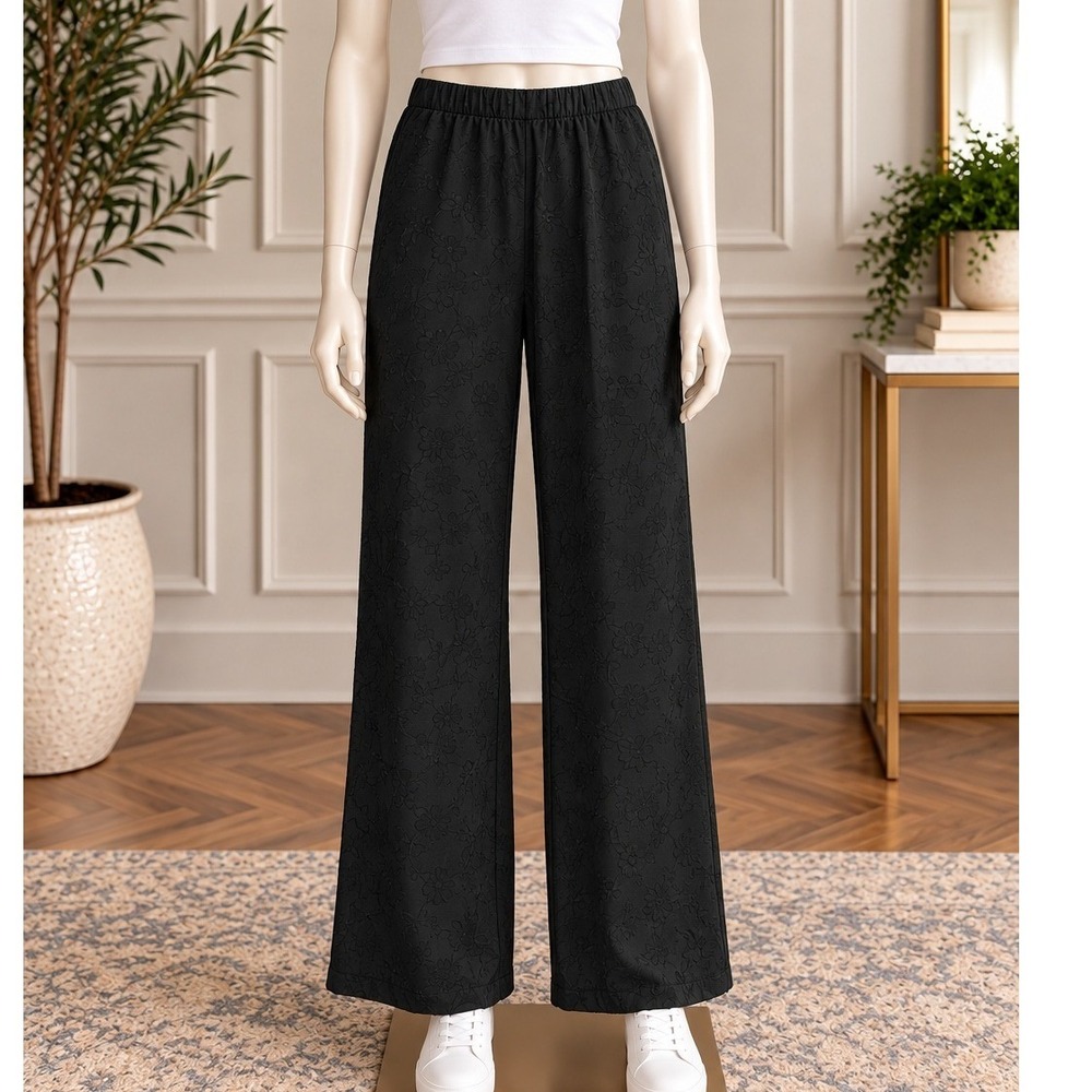 Mango Womens Lenny Trousers Black Floral Jacquard Wide Leg Size Medium